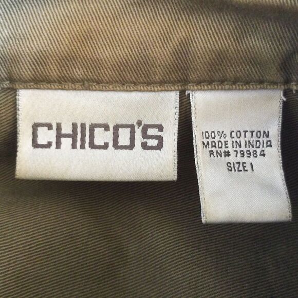 Chico's army green button up round neck utility jacket, cotton, Chico's size 1 - Picture 5 of 7
